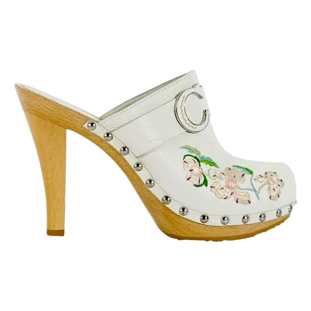 Vintage White W Embroidered Flowers w silver hardware Dior clogs size 40